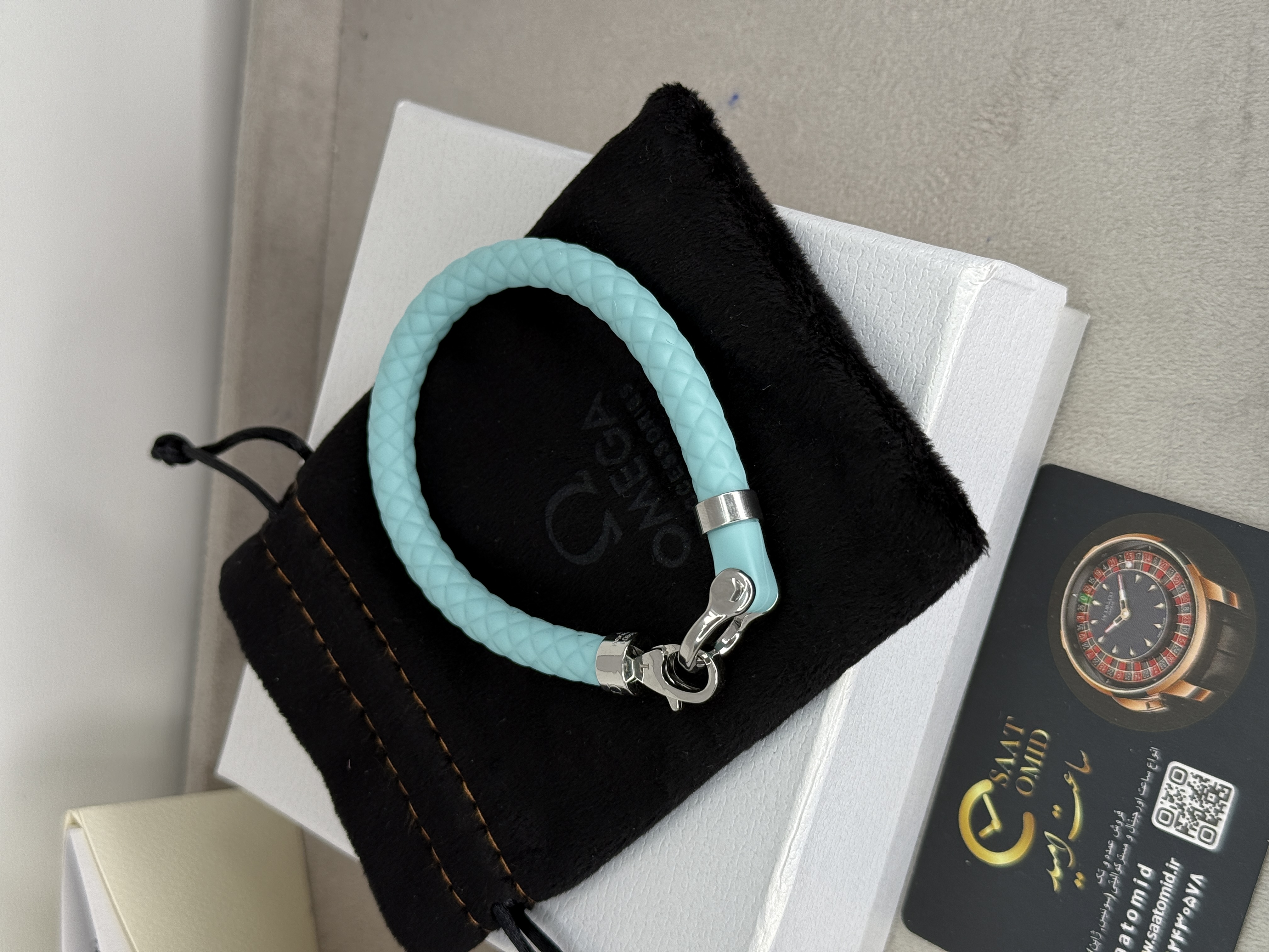 دستبند امگا رابر مستر کوالیتی سبز آبی تیفانی